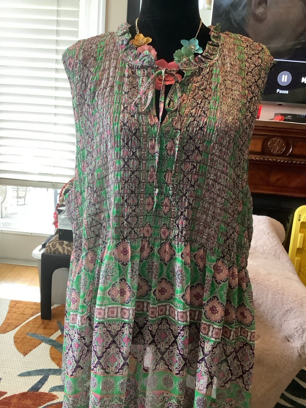 LOWEST 🌺 Rose & Olive 3X BOHO PEASANT SMOCKED BODICE GAUZE TOP - Picture 11 of 13